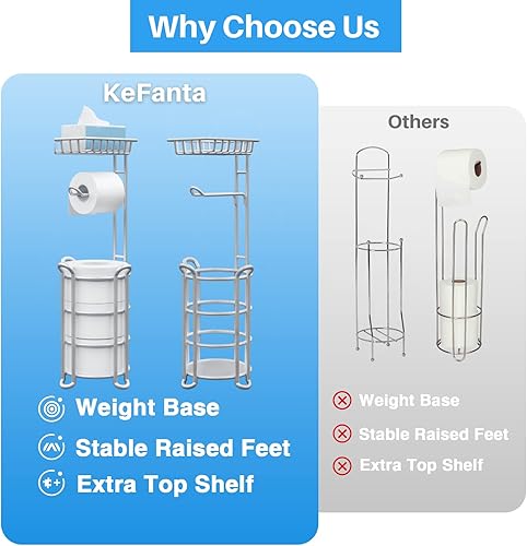 Miniatura 3 de Soporte de papel higiénico mejorado, soporte independiente de papel higiénico gris plateado con estante, estante de almacenamiento de pañuelos de