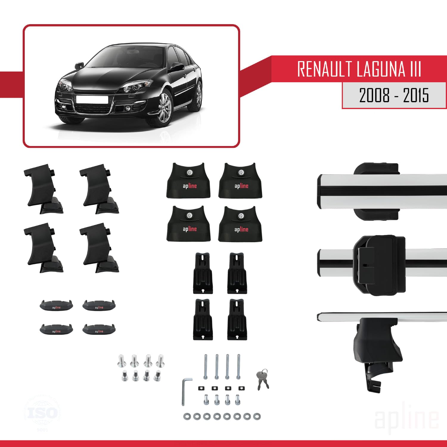 Compatible avec Renault Laguna 3 (X91) 2008-2015 ACE-4 Barres de Toit Railing Porte-Bagages de Voiture Gris Aluminium 2 Barres