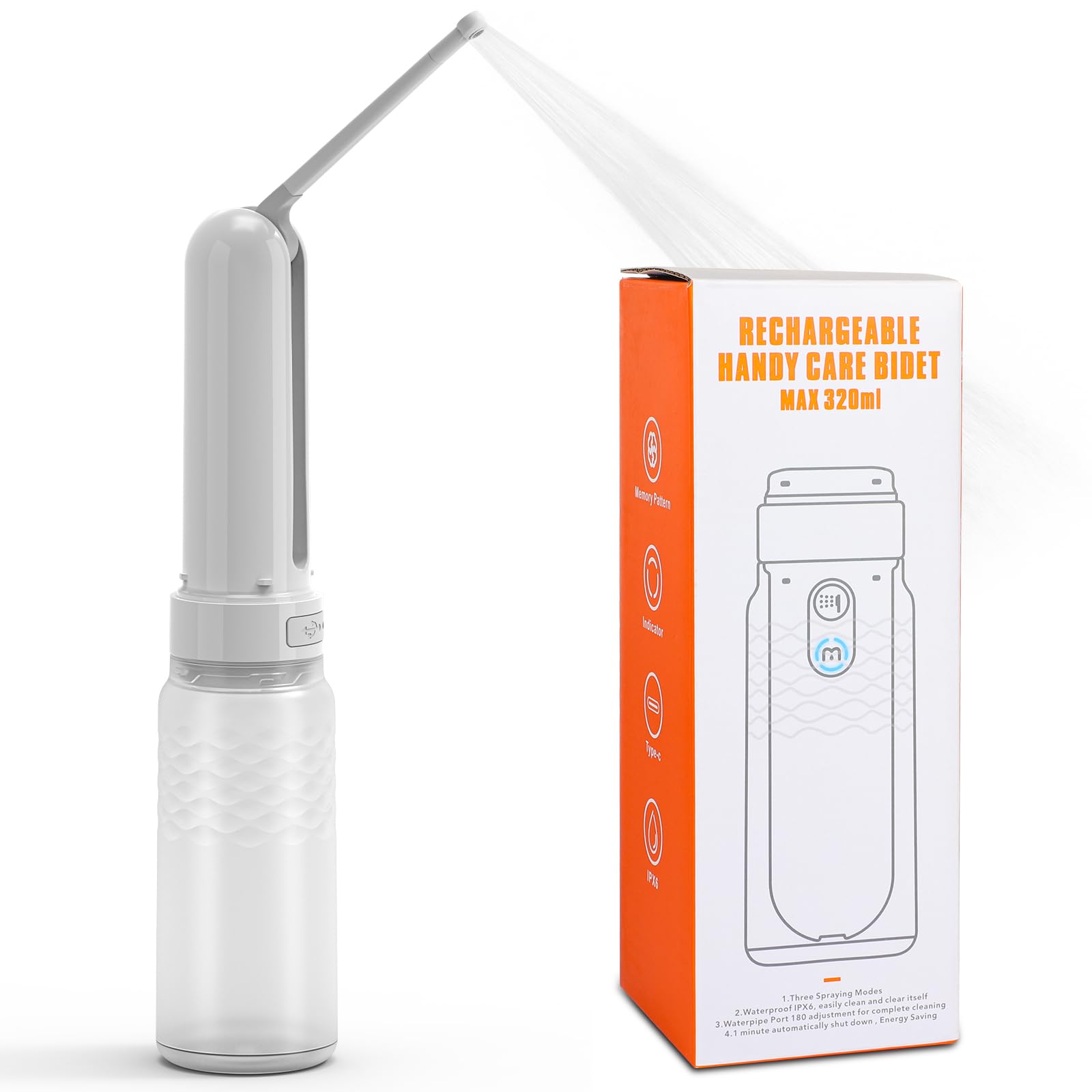 Bidet Électrique Portable Rechargeable – 3 Modes 60s Auto-Stop, Douche Intime pour Soins Post-partum, Hemorrhoid Treatment, Femmes Enceintes, Bébés, Seniors, 320ml – Hygiène et Soin Sans Papier