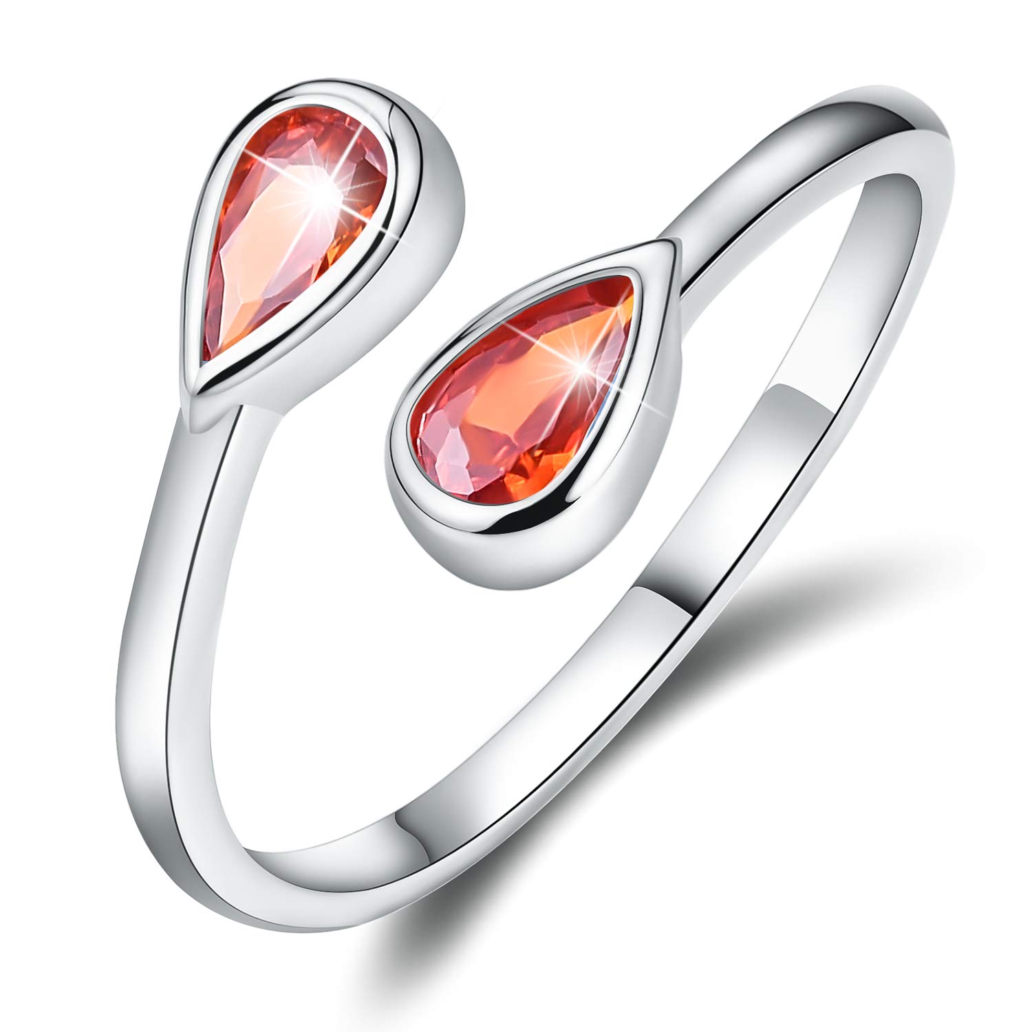 18K Gold Plating 925 Sterling Silver Birthstone Rings Pear Shape Cubic Zirconia Rings Double Gemstone Adjustable Rings Birthday Gifts for Women Girls Mom Mother Wife Girlfriend