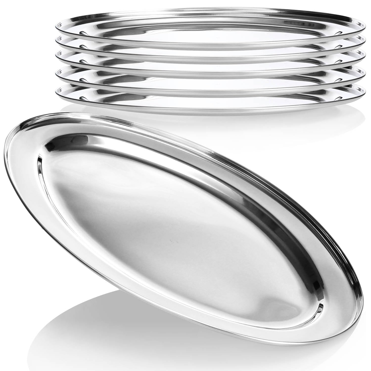 com-four® 6X Serviertablett aus Edelstahl - Tablett oval zum Servieren und Dekorieren - Edelstahl Servierplatte für Hochzeit, Geburtstag, Familienfest - Deko-Tablett (45x29cm - 6 Stück)