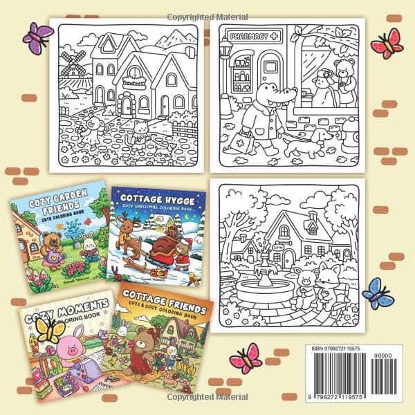 Cozy Village Friends: Cute Coloring Book for Adults and Teens, Featuring Adorable Animal Characters, Homes, and Shops | For Relaxation & Hygge (Cute and Cozy Coloring Books) image 3