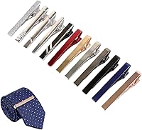HYLEBOR 12PCS Men's Tie Clips Assorted Colors Spring-Loaded Set w/ Gold Tone & Gift Box for Weddings Business