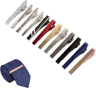HYLEBOR 12PCS Men's Tie Clips Assorted Colors Spring-Loaded Set w/ Gold Tone & Gift Box for Weddings Business