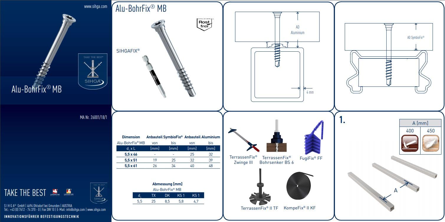 Alu-BohrFix | Edelstahl rostfrei, TX 25 | Terrassenschrauben für Alu-UK Inhalt 200 Stück, Größe 5,5 x 46 mm