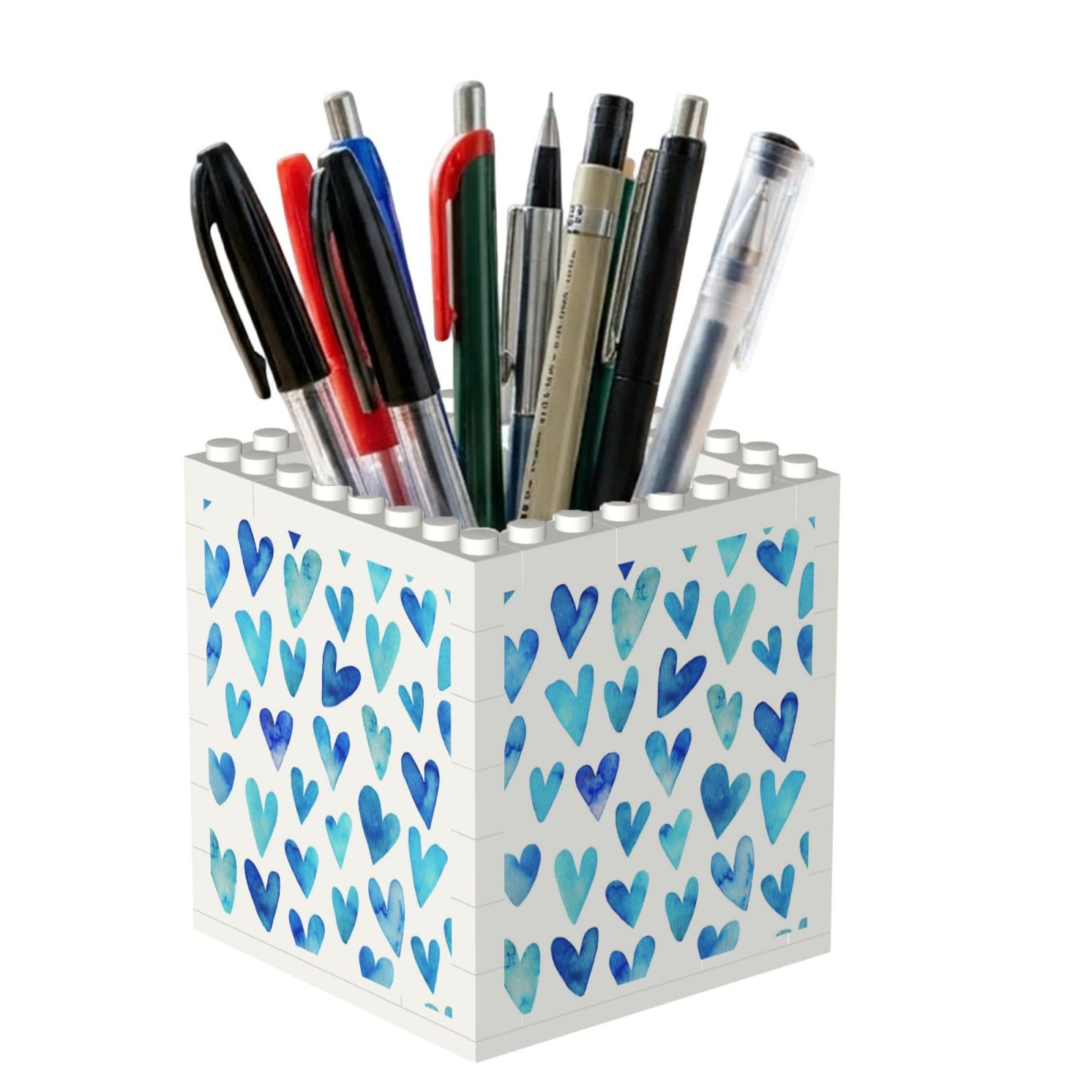 Poadnly Blue Heart Elegant Romantic Unique, Pen Pot Pencil Holder for Office Home School, Compact Desk Organiser for Office Stationery