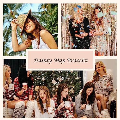 Initial Bracelets for Women, Dainty Gold Bracelets with Map Charm Adjustable Layered Initial Bracelet with Map for Travel Lover/Friend/Daughter/Sister Valentine Gifts for Her/Women4