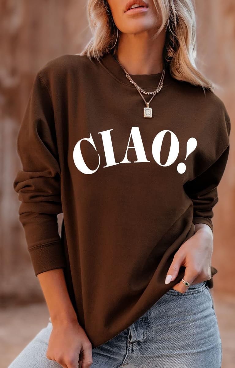 QYZ-Top Ciao Italian Hello Pullover - Womens Casual Long Sleeve Letter Italian Goodbye Graphic Sweatshirt Tops - Image 3