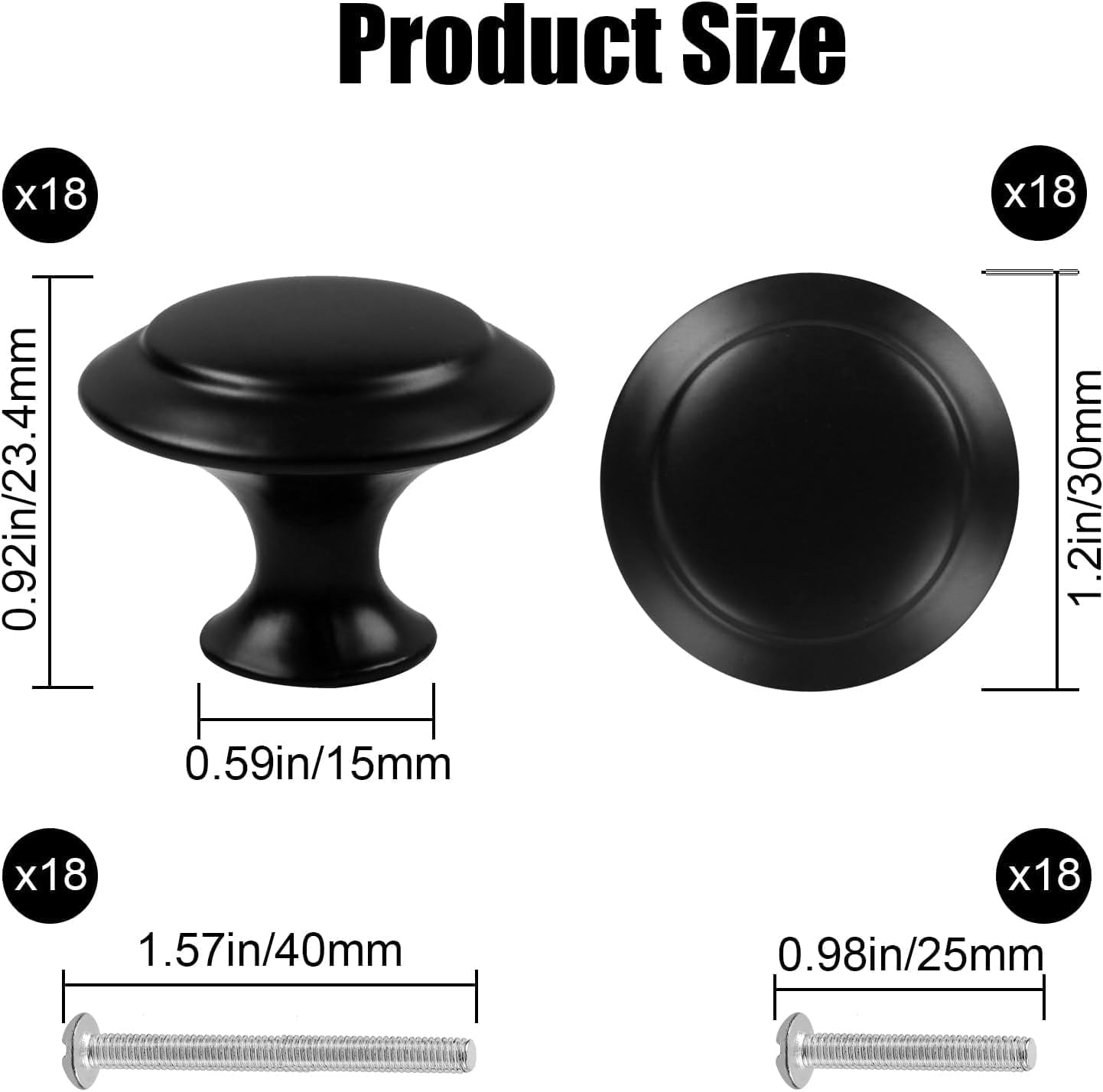 Cabinet Knobs, 10 PCS 30mm Dresser Knobs, Premium Drawer Knobs, Black Round Drawer Pulls Kitchen Knob Hardware with Screws DIY (Black