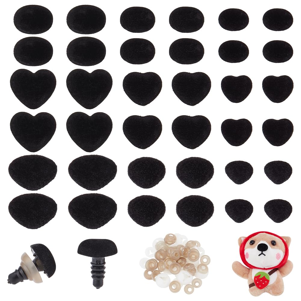 PH PandaHall Kit 36 Nasi Sicurezza Per Amigurumi - Nasi Floccati E In Plastica Per Animali All'Uncinetto