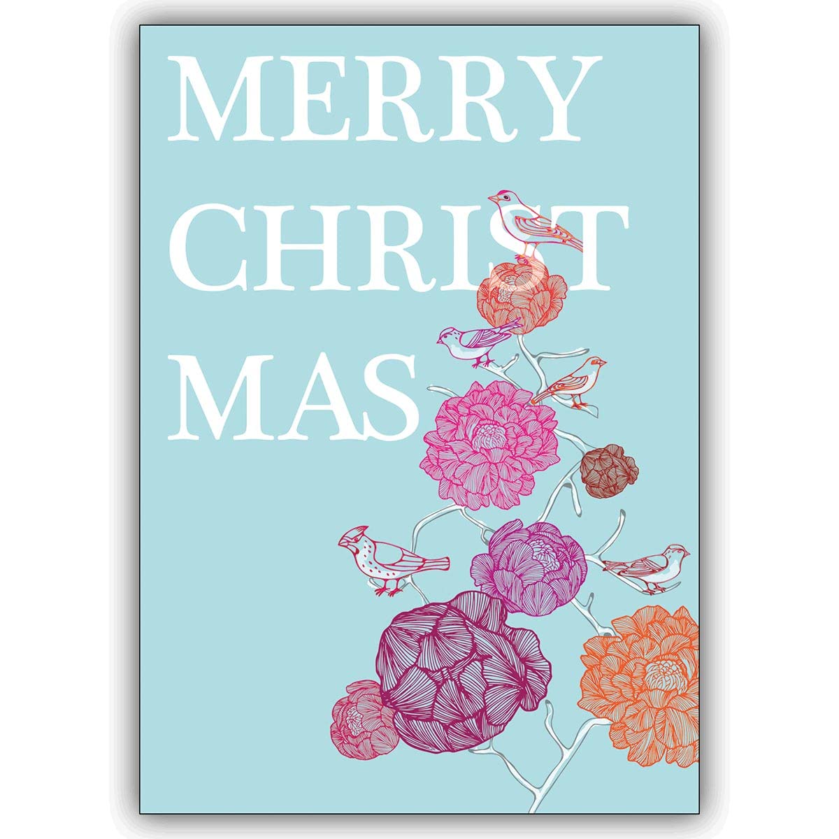 20er Set Schöne Weihnachtskarten als schönste Weihnachtsgrüße mit Vogel Blüten Weihnachtsbaum, innen Ihr Text (Var4) geschäftliche u private Weihnachtspost: Merry Christmas