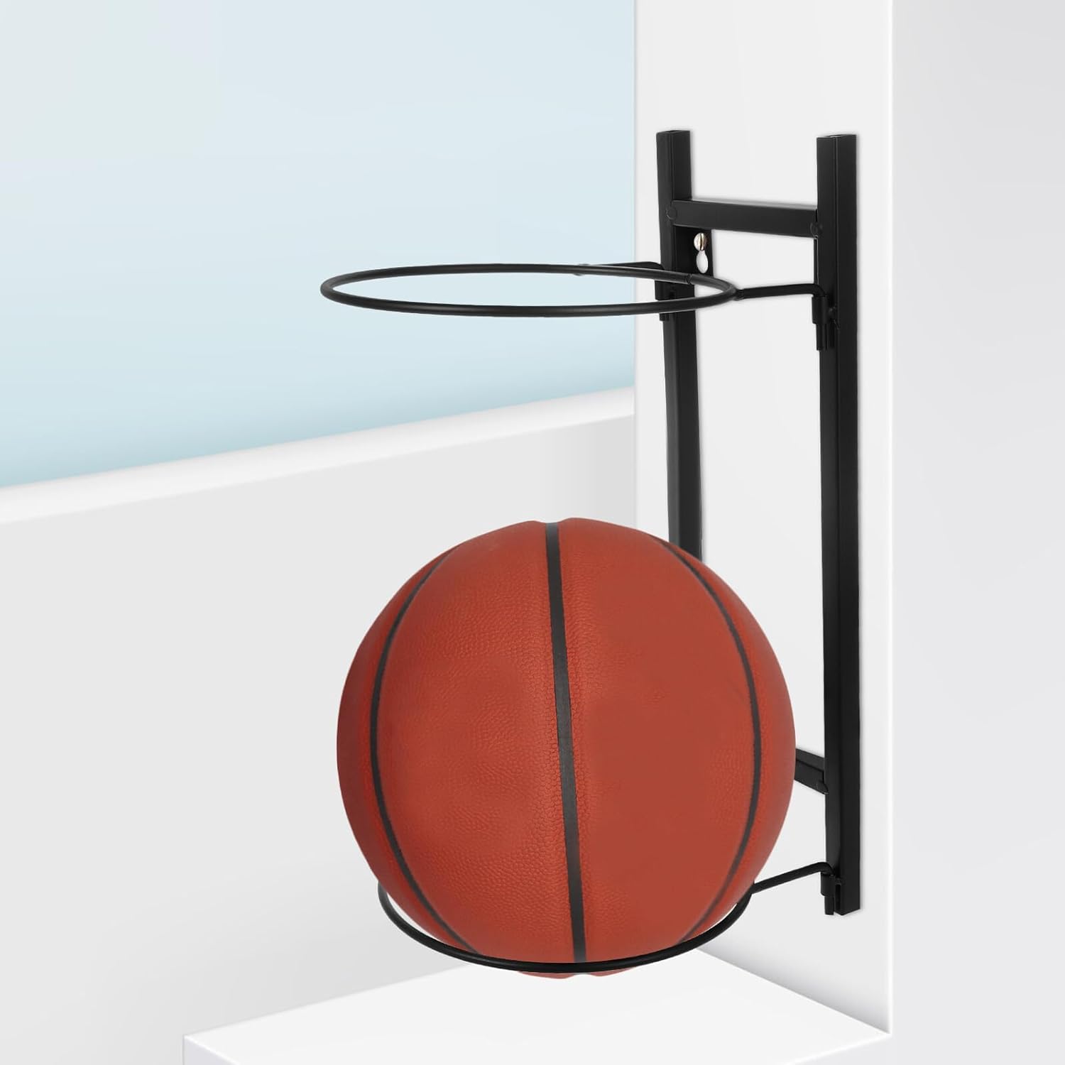 Luxshiny Wall Mount Ball Holder Basketball Rack Thickened Black Double-Layer Storage Organizer for Soccer Football Volleyball Outdoor Sports Equipment