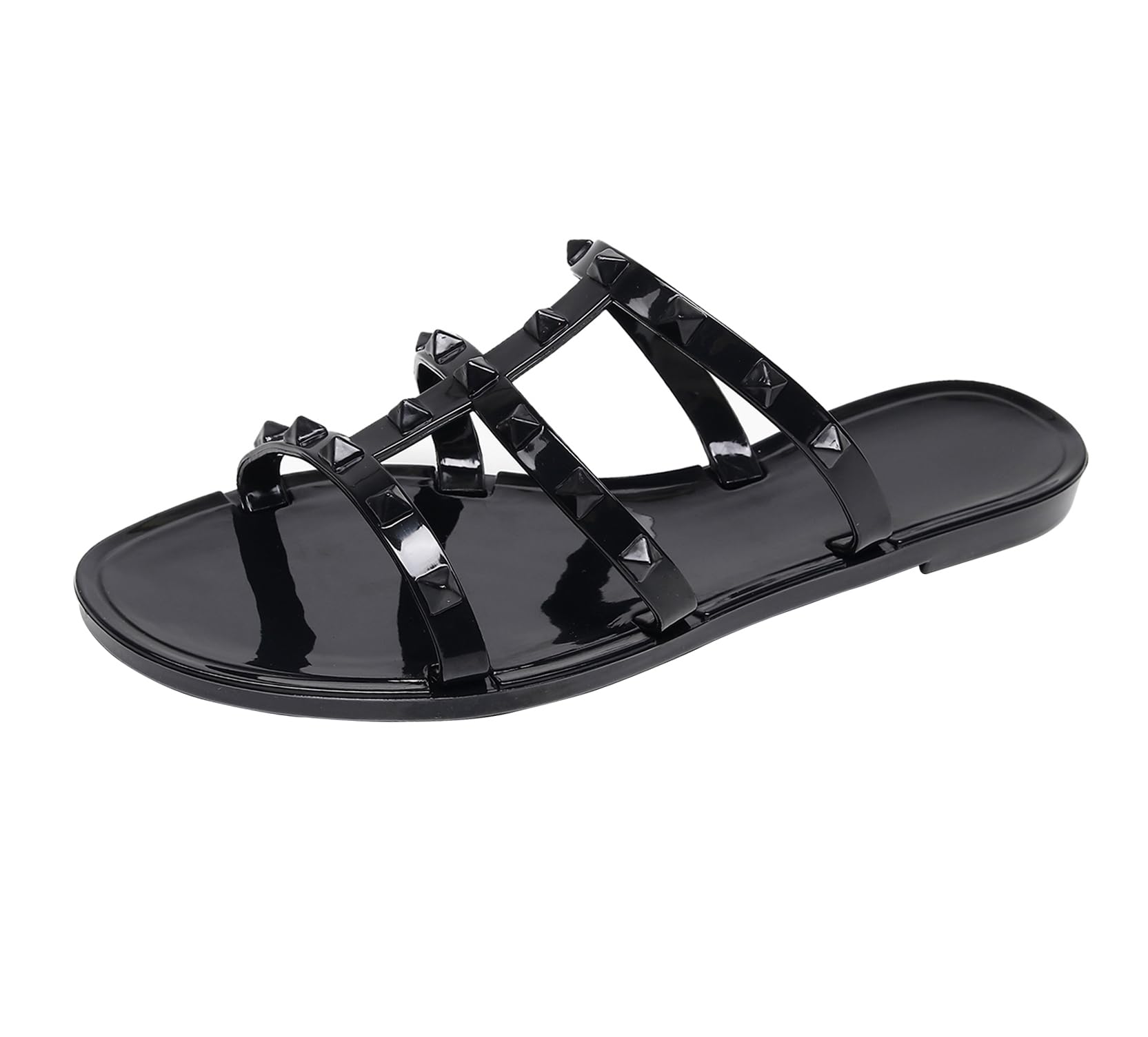 OMGard Women Flats Sandals, Studded Jelly Shoes Size 9 Red Dressy Summer Beach Rivets Strappy Jellies Slide Slip On Open Toes