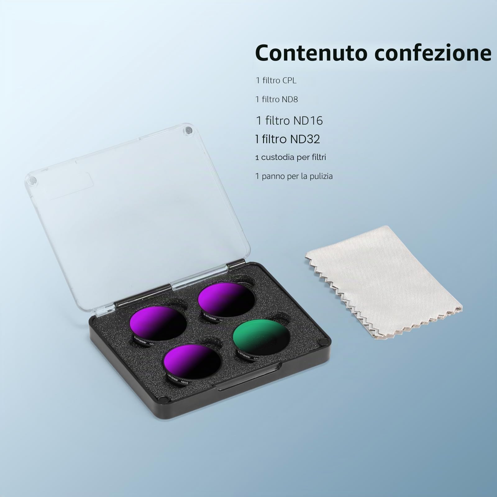 AMAZEAR ND & CPL - Set di filtri per obiettivi Insta360 Go Ultra, Insta 360 Go Ultra – ND8+ND16+ND32+CPL | Confezione da 4 pezzi | Vetro ottico | HD | oleorepellente | Facile da montare
