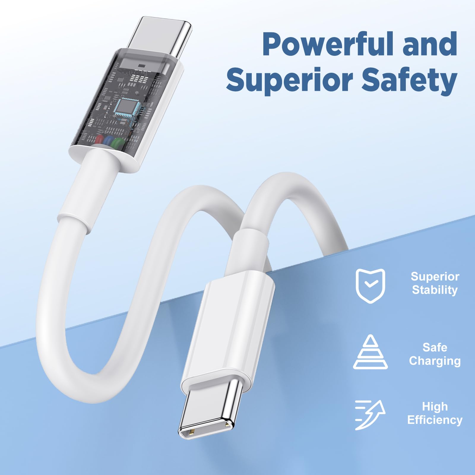 Cable largo USB C a USB C de 15 pies para iPhone 16 15 Pro Max, 60 W de carga rápida tipo C a tipo C para iPhone 16 15/16 15 Plus/16 15 Pro, iPad Pro/Mini/Air, MacBook, Galaxy S25 Ultra S24-blanco