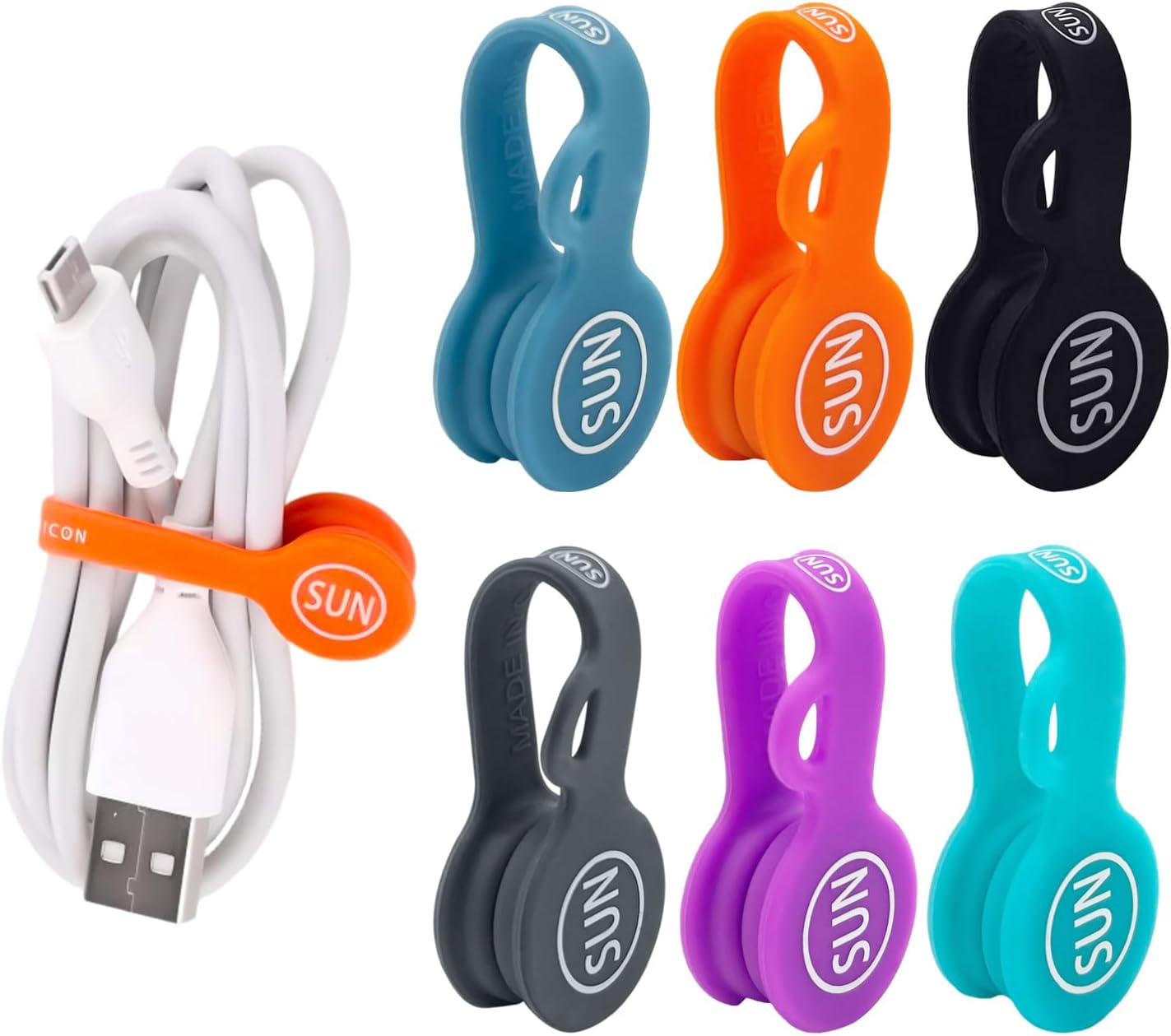SUNFICON 6 Pack Magnetic Cord Organizers Cable Clips Cable Straps Silicone Twist Ties Colorful Headphone Cord Keeper Holder Manager Bookmark Whiteboard Fridge Magnet Keychain Gift Home,Office,School