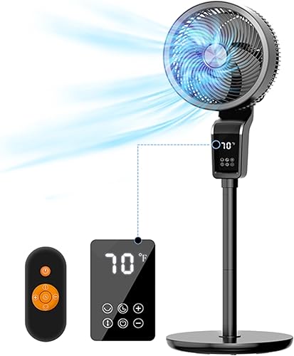 Miniatura 1 de Ventilador de pie con control remoto, ventiladores oscilantes con temporizador de 12 horas, 3 velocidades, pantalla de temperatura, ventiladores de