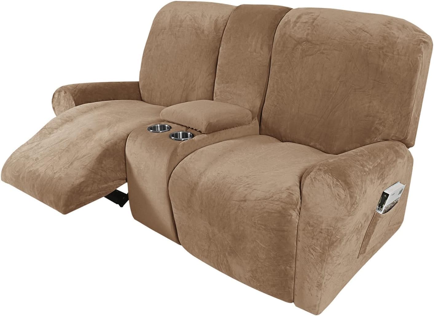 Thick Sofa Covers 2 Seater, Pure Color Sofa Protector, Velvet Easy Fit Elastic Fabric Stretch Couch Slipcover 8 Pieces (D)