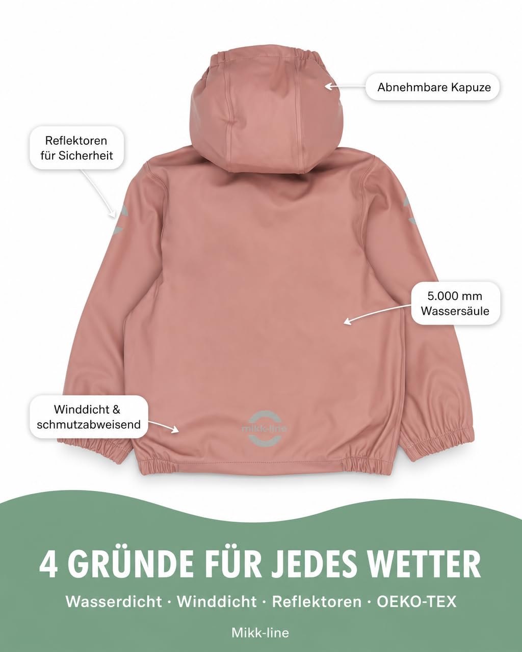Mikk-line Unisex Regenjacke Kinder Wasserdicht und Winddicht | Regenjacke Mädchen und Jungen mit Reflektoren und Kapuze Abnehmbar | Leichte Matschjacke OEKO-TEX