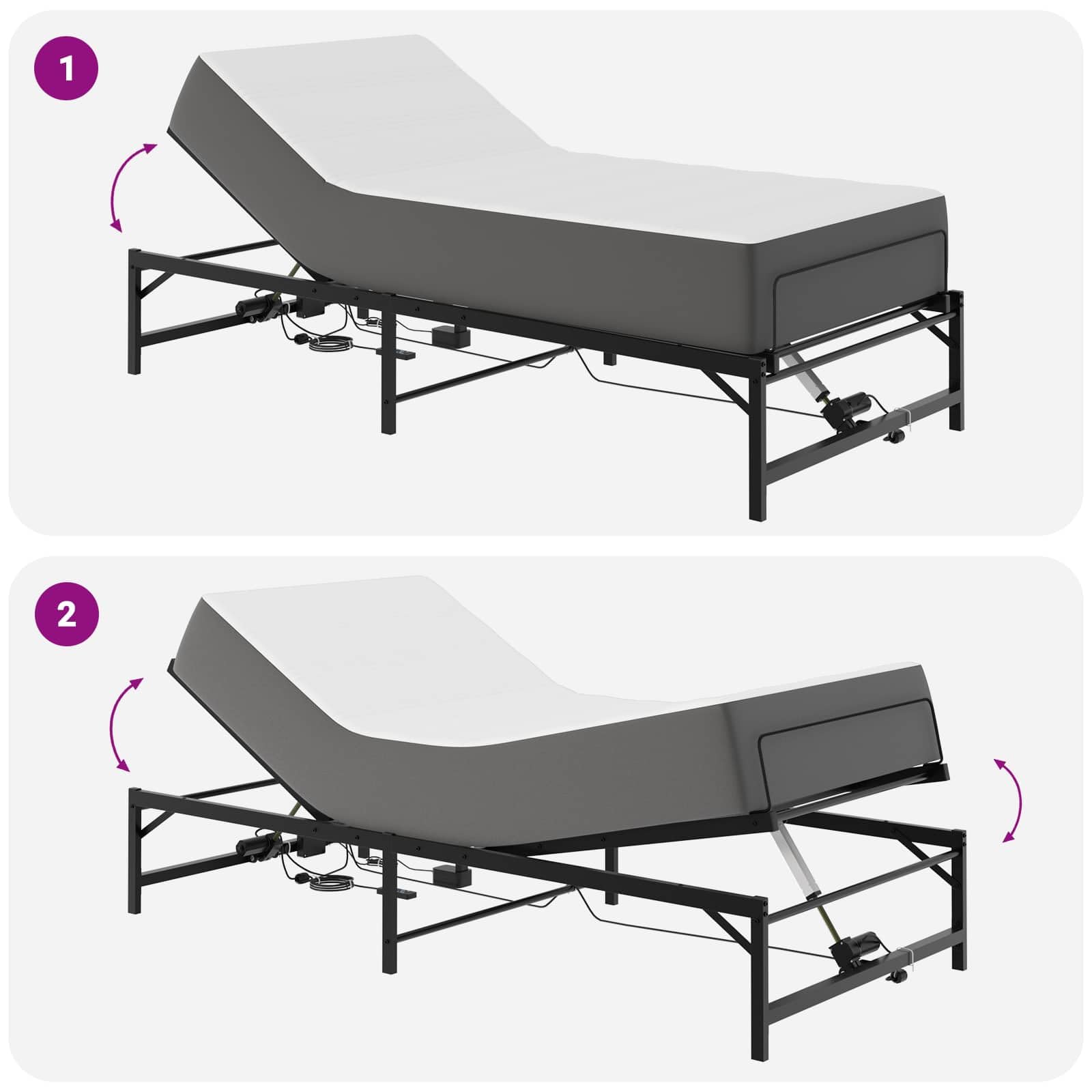 vidaXL Telaio letto elettrico regolabile (90 x 190 cm, in acciaio, telaio del letto in acciaio epossidico, telecomando, regolazione indipendente, testa e piedi), altezza e angolo regolabili