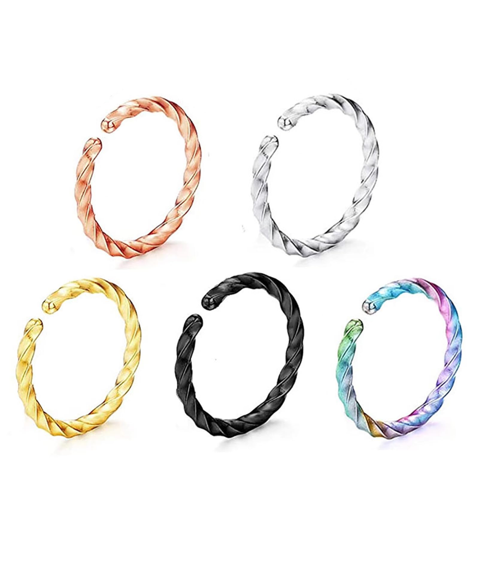 5 Pcs Septum Nose Ring, Nose Ring for Women and Girls, Non-Piercing Twisted Wire Design, Stylish Accessory for Special Occasions-image-2