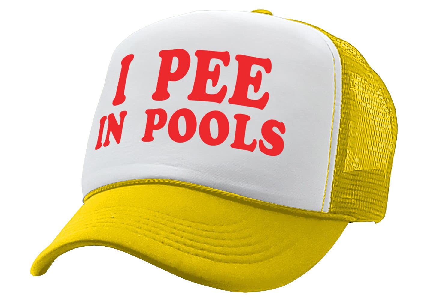 I Pee in Pools Funny Dare Gag Gift Joke - Adult Trucker Cap Hat, Neon Yellow