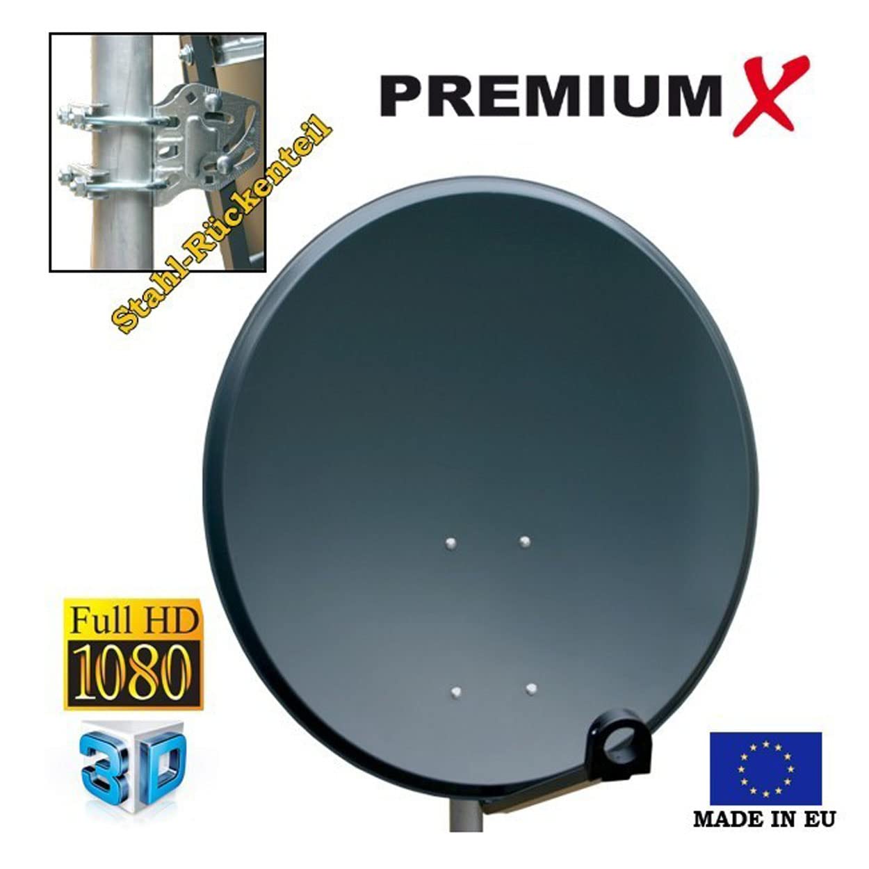 PremiumX Satelliten-Komplettanlage 45cm SAT Antenne SAT Schüssel Twin LNB 10m Koaxialkabel 4X F-Stecker 2 Teilnehmer