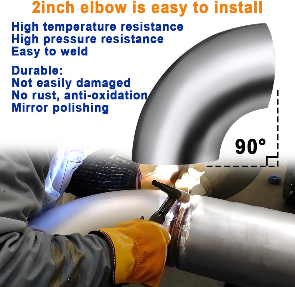 2 Inch 90 Degree SS304 Stainless Steel Bend Tube Exhaust Elbow Pipe for Car Modified Exhaust System 2" Piping Silver Tone，Stair Handrail (4pcs)