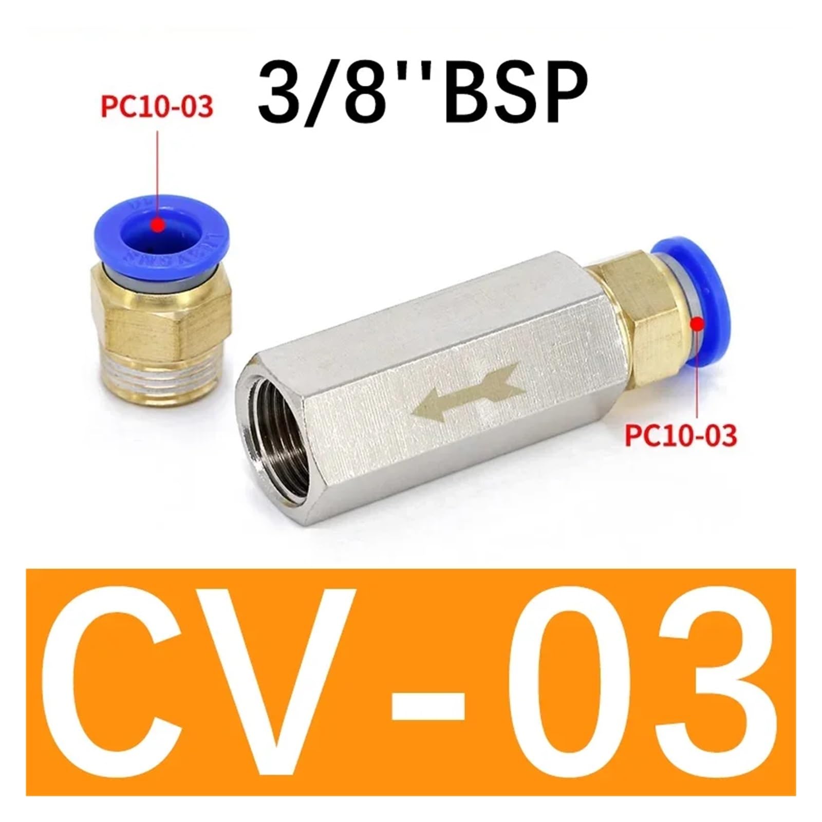 Connecteur de valve anti-retour pneumatique 6 mm 8 mm 10 mm 1/4 tuyau d'air gaz valve unidirectionnelle en laiton valve compresseur d'air raccord adaptateur joyeux (CV-03 W PC10-03, 20 pièces)