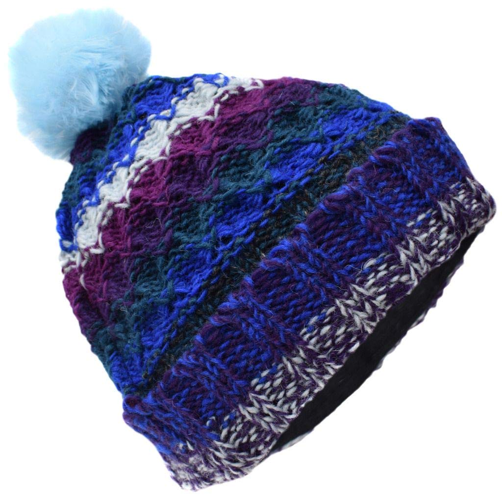 Gheri Men's O Woolen Knitted Fleece Lined Pom Pom Bobble Hat