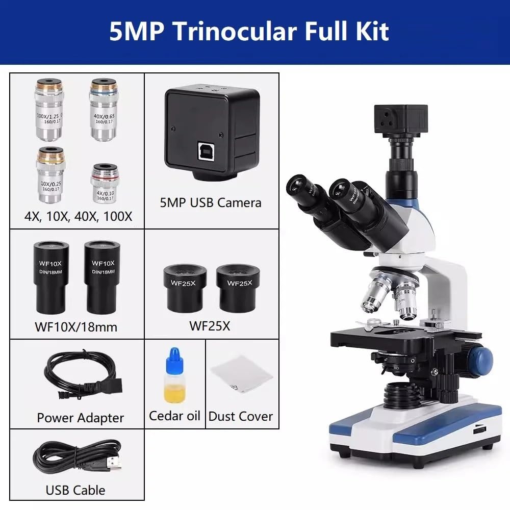 Kit De Microscopio 40X-2500X Usb Microscopio Biológico Compuesto Profesional Con Platina Mecánica Xy 3D Ajustable Para Laboratorios De Ciencias Educativas Adaptadores De Lentes Para Microscopio