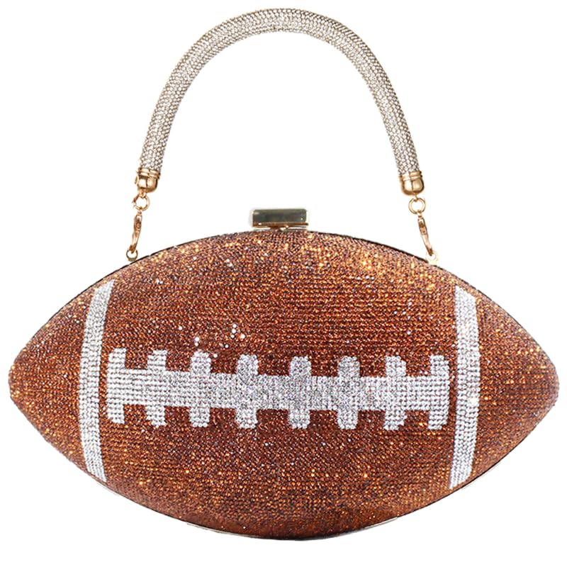 Womens Rhinestone Football Evening Clutch Purse Sparkling Diamond Crossbody Bag Formal Evening Purse Handbag (Brown)