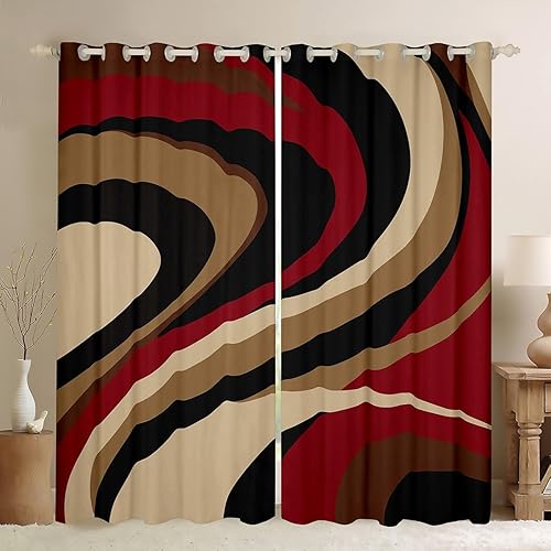 Miniatura 24 de Cortina de ventana retro a rayas verdes y marrones, cortinas onduladas abstractas 3D para niños, niñas, mujeres y adultos, decoración de habitación