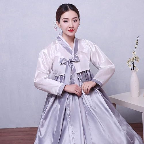 Miniatura 3 de XINFU Conjunto de Hanbok tradicional coreano para mujer, vestido colorido de manga larga, disfraz de cosplay