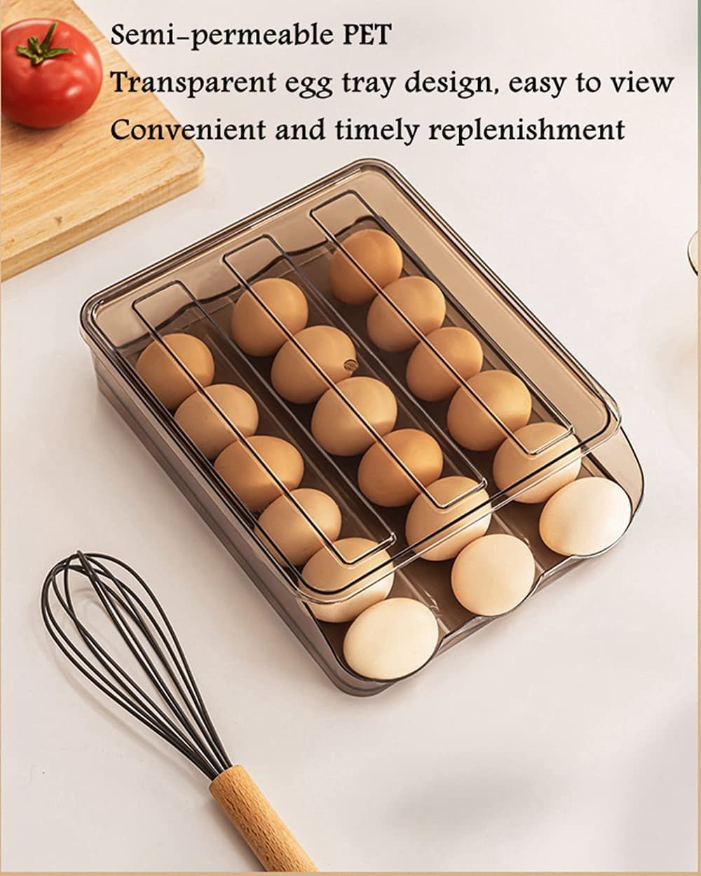 , Soporte de Huevos de rodamiento automático para refrigerador, organizadores de frigorífico y Caja de contenedores de Almacenamiento, Bandeja de Ahorro de Espacio (Dos Capas)