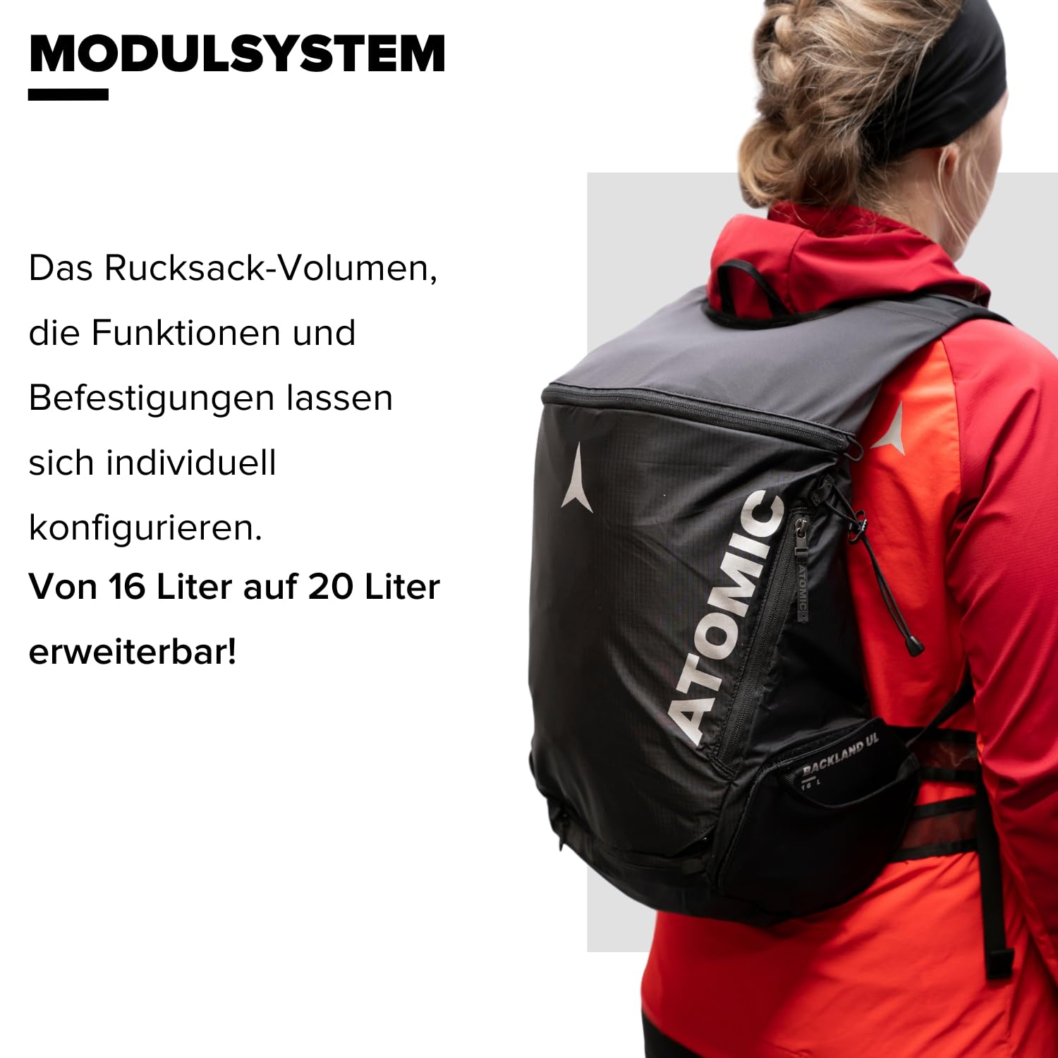 Atomic Backland UL 16+ - 16-20L Skitourenrucksack - Fächer für Lawinenausrüstung, Felle & Steigeisen - Schnellbefestigung für Ski - Ideal für schnelle Touren