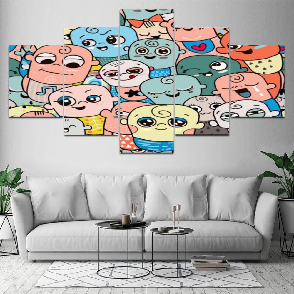 RAPSANI 5 piezas impresiones en lienzo garabato de dibujos animados 5 Piezas Cuadro sobre Lienzo,cuadro en lienzo 5 piezas,Pintura Decoración 5 Piezas,bebé HD Mural Moderno Decor Hogareña,200x100cm