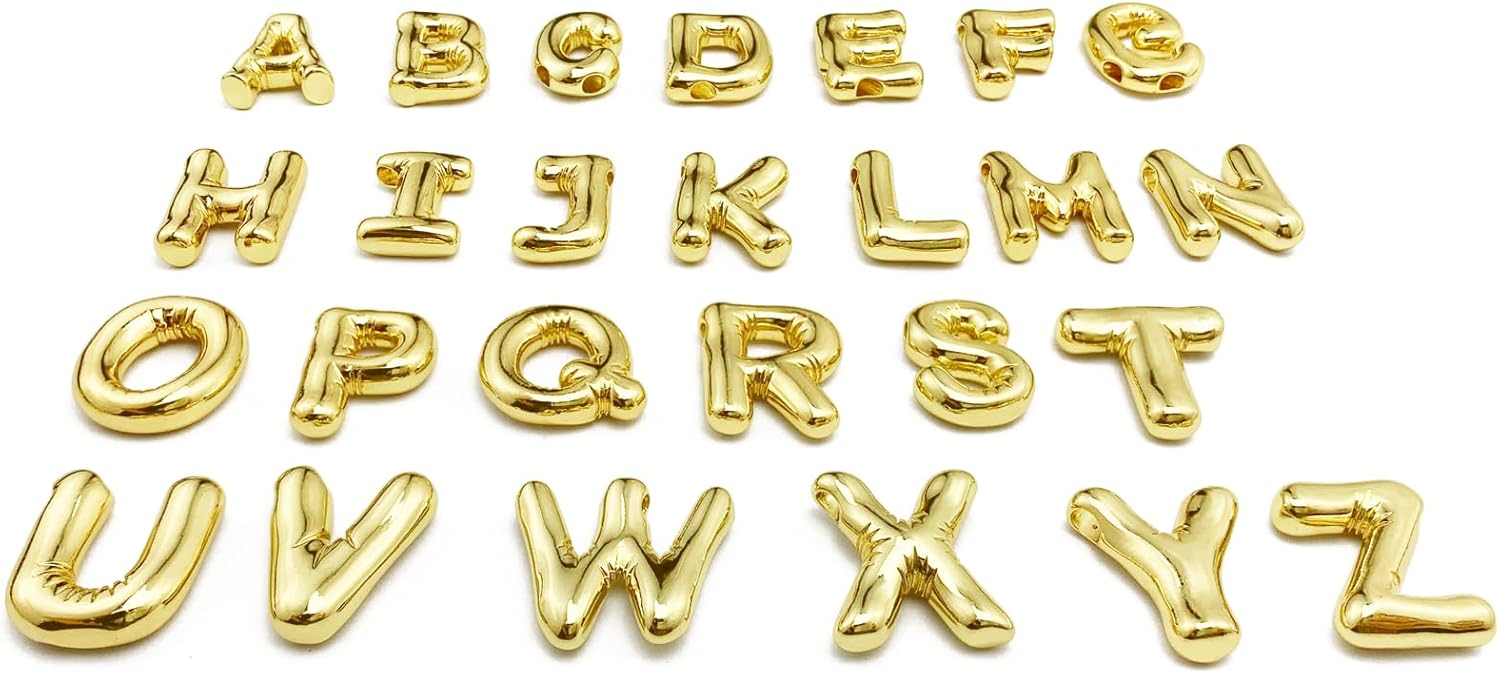 BETITETO 26pcs Bubble Letter Charms 18K Gold Plated Brass Puffy Big A-Z Alphabet Pendants for Making Jewelry Initial Necklace Name Personalized Gift DIY Craft