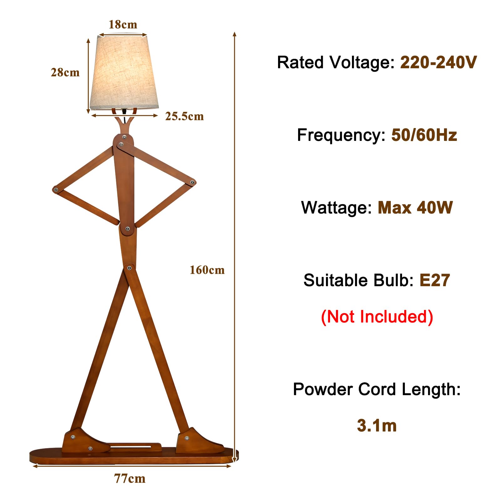 HOMASIS Lámpara de Pie Humanoide, Iluminación creativa y decorativa de madera, Postura intercambiable con articulaciones ajustables, Lámpara suelo para salón, dormitorio, 160cm de Altura (Marrón 2)