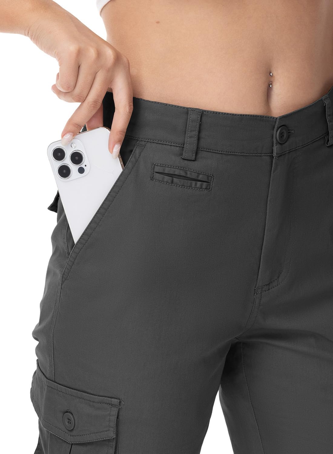 Gopune Women's Hiking Cargo Pants Lightweight Outdoor Travel Work Casual Cotton Pants with 7 Pockets - Image 3