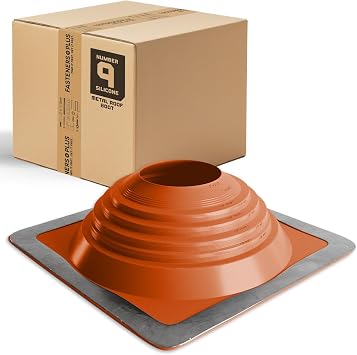 Fasteners Plus #9 Square Silicone Metal Roof Pipe Flashing Boot Fits 9-1/2 - 20-1/2 Pipe OD, High Temp Silicone Chimney Boot for Metal Roof, Red