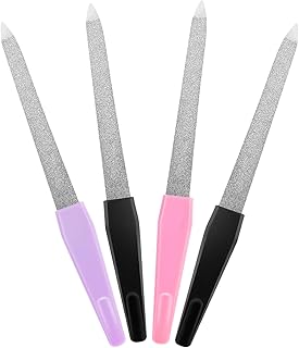 4Pcs Metal Nail File with Sharp Pointed Tip - 6 Inch Thin Stainless Steel Nailfiles for Women Manicure Men & Pet Dog Nail, Durable Fingernail Files 4 Color - Black+Purple+Pink+Green