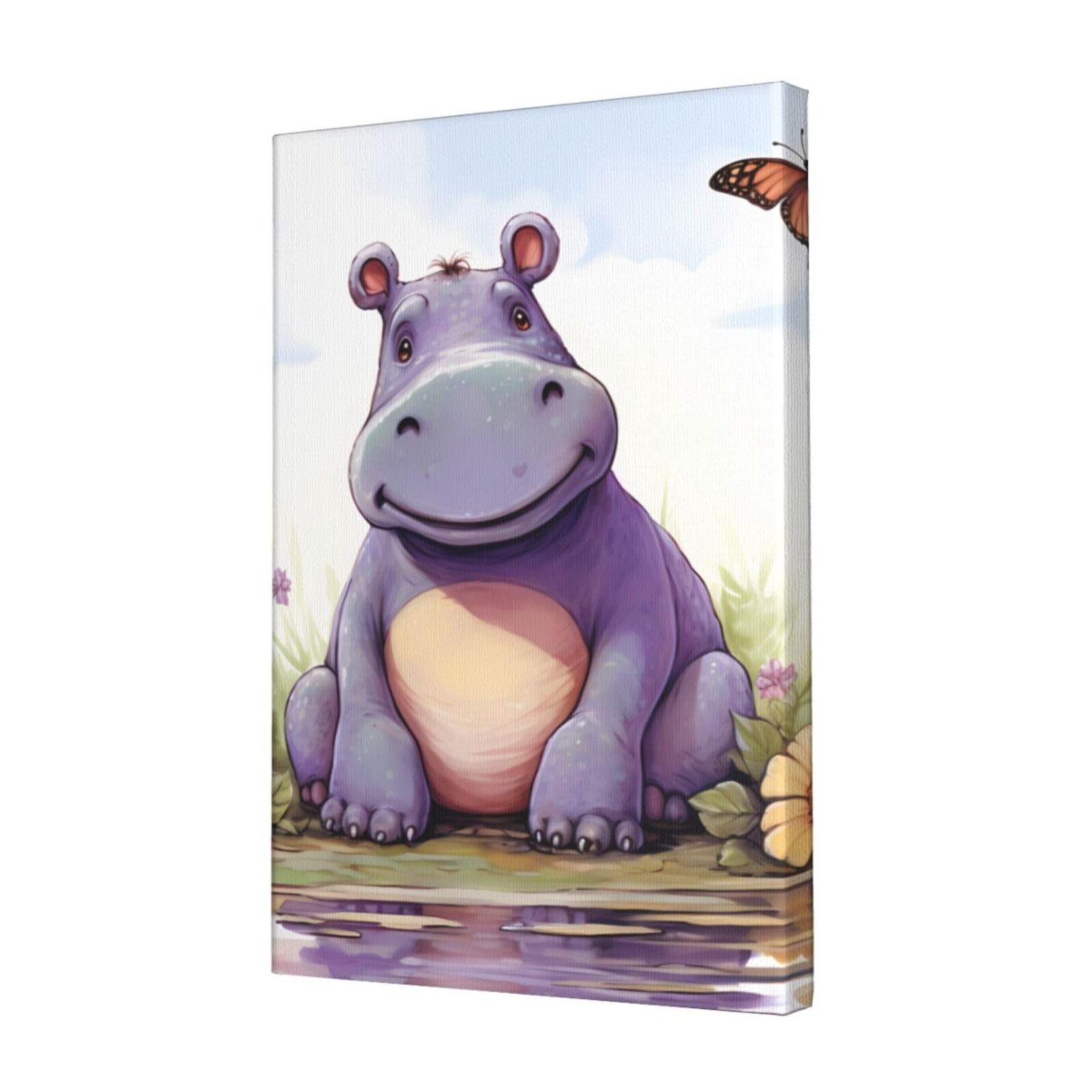 KLOPH Butterfly and hippo Canvas Wall Art for Living Room 12"x18" Modern Artwork Painting for Bathroom Hanging Canvas Prints Aesthetic Wallart for Bedroom Kitchen Office Wall Decor