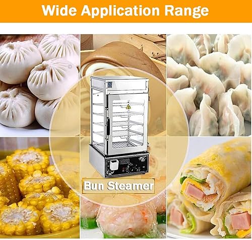 Miniatura 8 de INTBUYING Máquina de vapor de bollo comercial Calentador eléctrico de alimentos calientes, vitrina de vapor para perros calientes, 5 capas, control