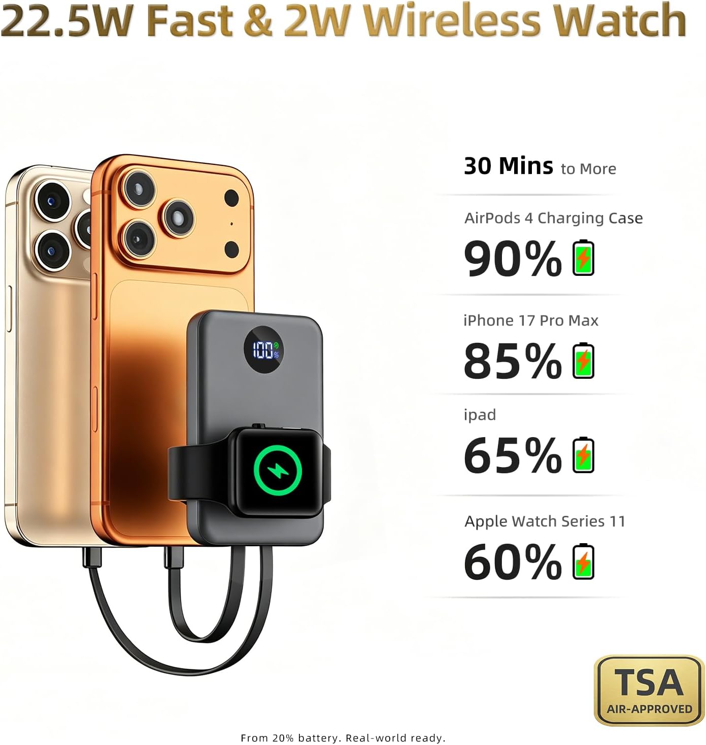 Mini 15000mAh Portable Charger Power Bank for Apple Watch Charger, PD 22.5W image 2