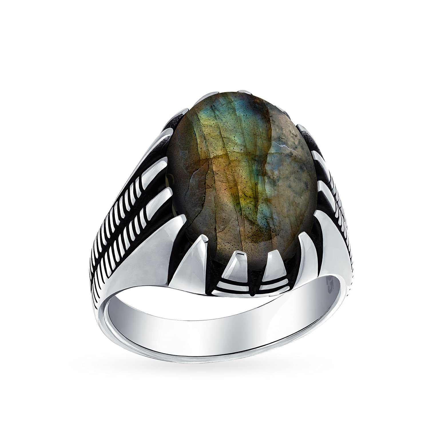 Personalizada Joyería Biker Conjunto De Garra De Animales De Los Hombres De Gran Cabujón Ovalado De Piedras Preciosas Signet Declaración Occidental Anillo Oxidado .925 Plata Hecho A Mano En Turquía