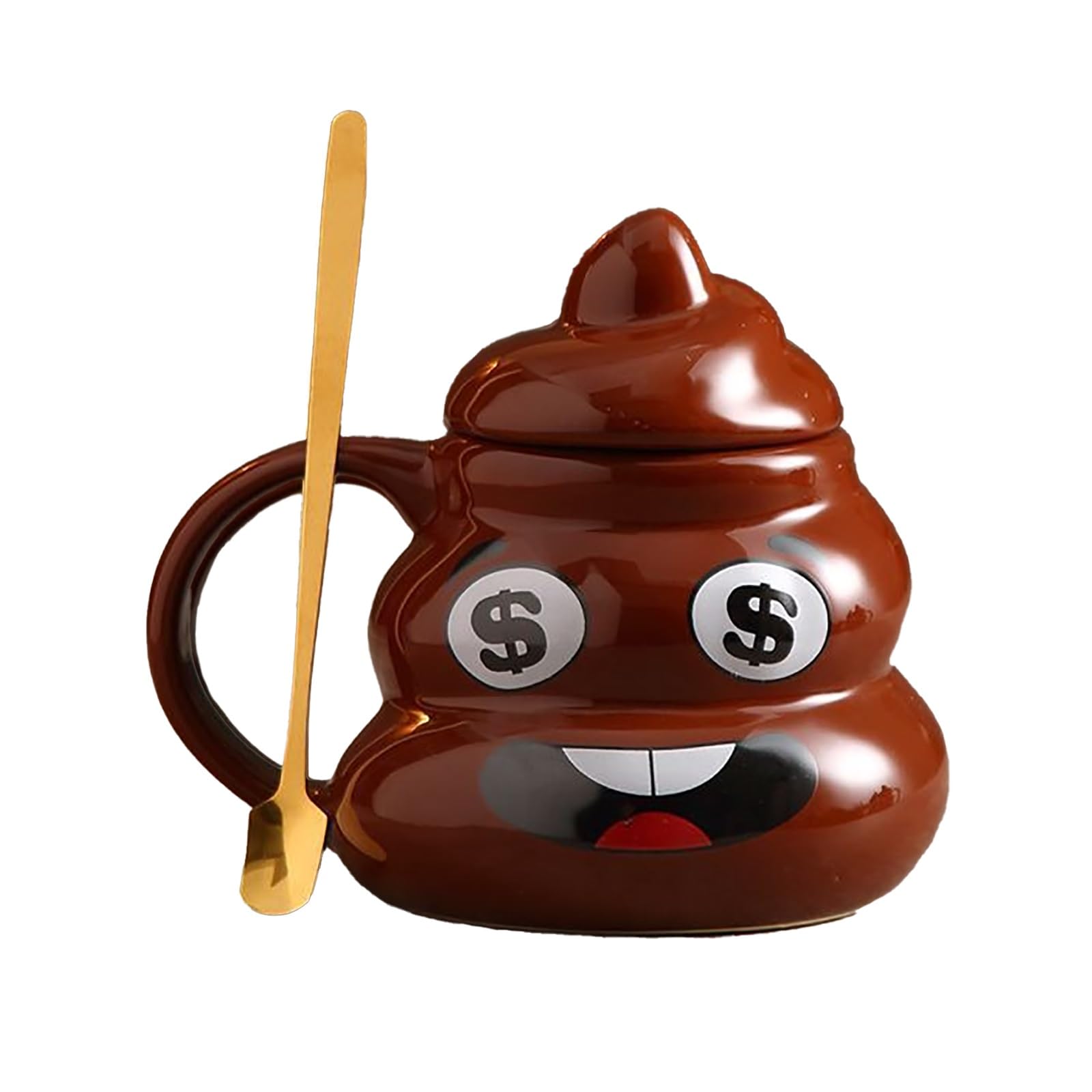 480ml / 16oz, Taza de Café Divertida con Forma de Caca, Taza Ceramica con Tapa y Cuchara, Creativa y Extravagante, Regalo de Broma Divertido para Hombres y Mujeres(Natural3)