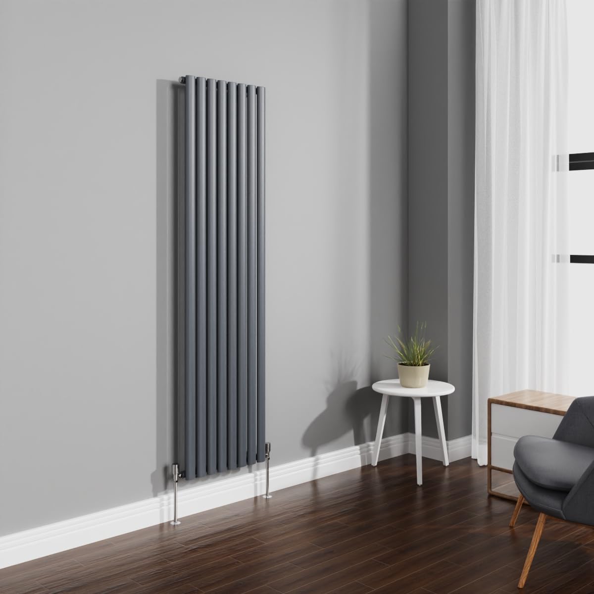 NRG 1800x472mm Anthracite Radiator Vertical Oval Panel Bathroom Designer Single Rad Central Heating