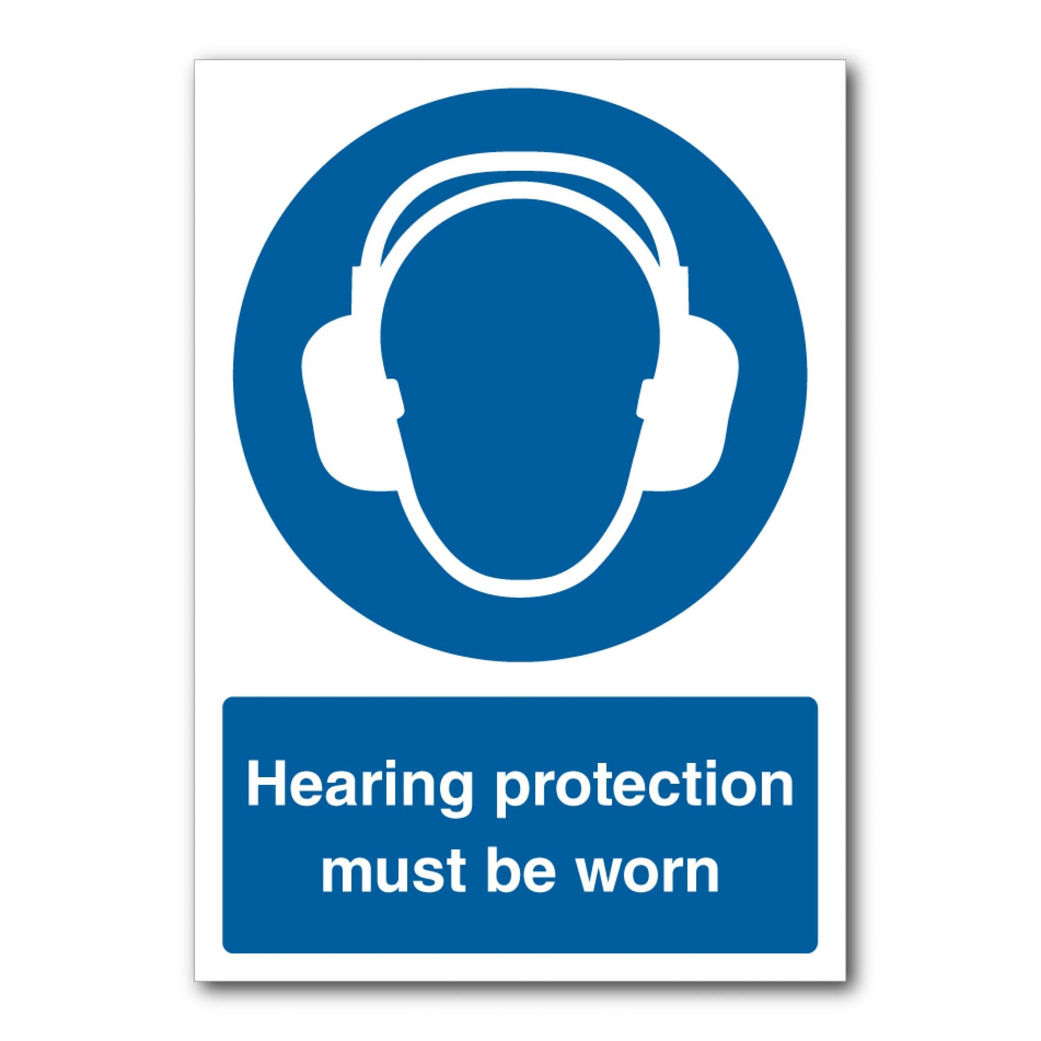 Hearing Protection Must Be Worn Sign, 12x8 Metal Tin Sign, noise protection rule for noisy industrial working areas.