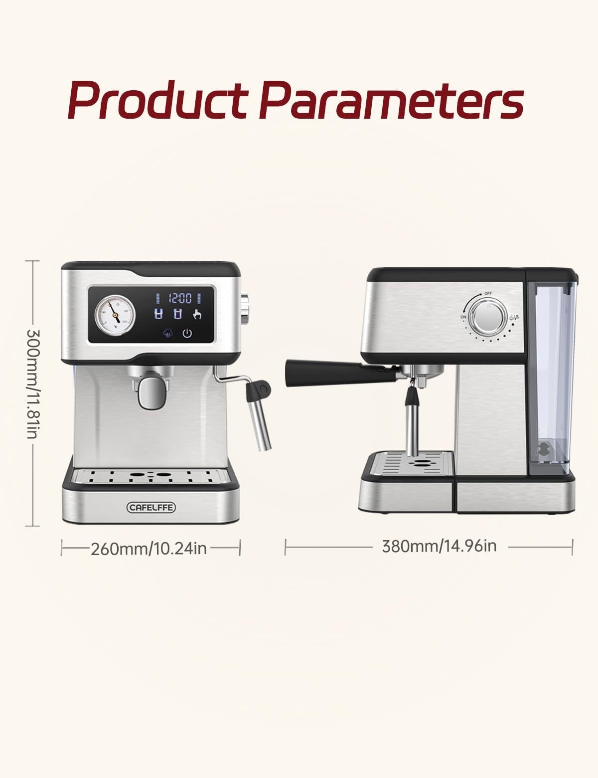 CAFELFFE Cafetera espresso MK-901 con espumador y vaporizador de leche, portafiltro, 20 bares de presión y pantalla táctil LED, ideal para el barista casero o para preparar lattes y cappuccinos.